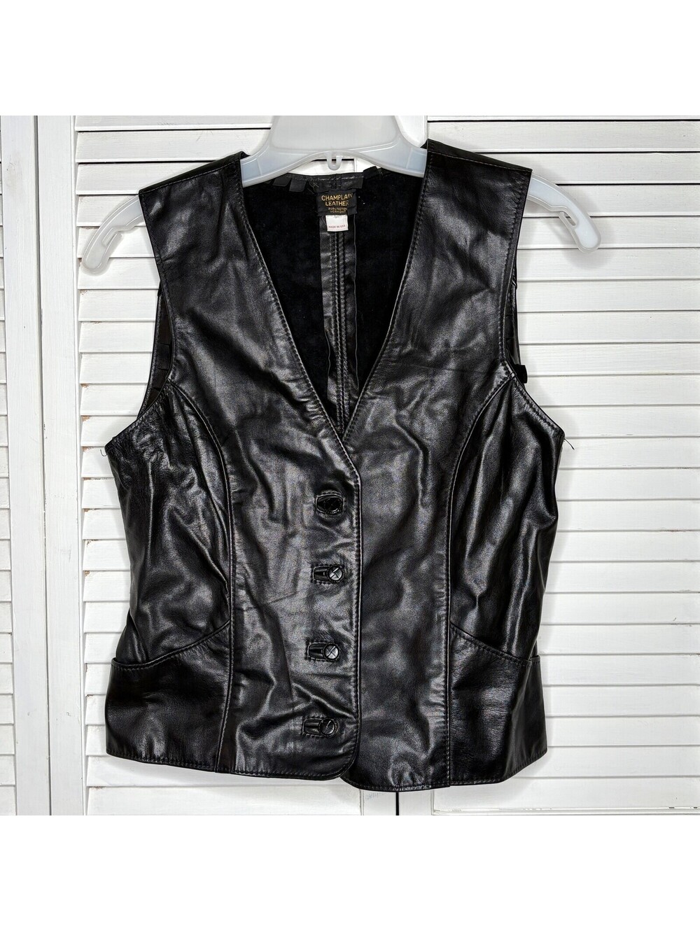 Vintage 60s 70s Champlain Leather Black Hippie Vest Women's S Made in USA